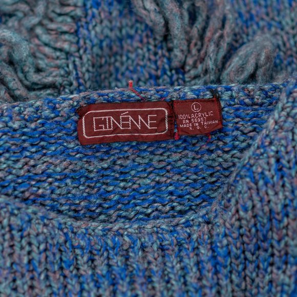 Vintage 80s Ginenne Sweater Knit Long Sleeve Blue Fringe Acrylic Womens Large - Picture 3 of 3